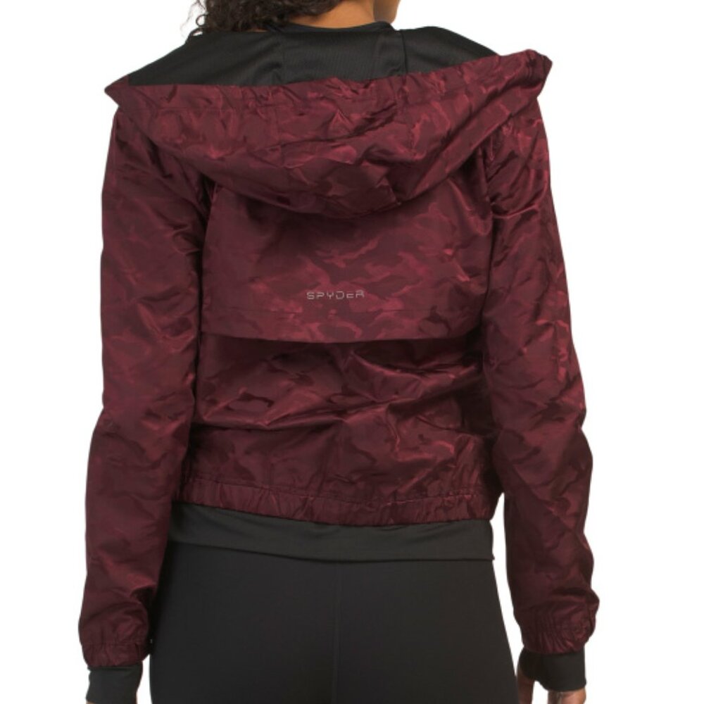 NEW SPYDER Hooded Poly Jacquard Jacket Black/navy for women 267mn - Picture 2 of 2